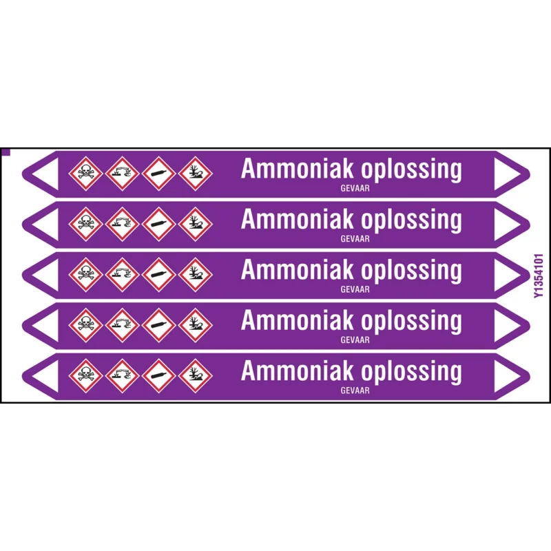 Brady - Standaard - Individuele leidingmerkers op kaart met geperforeerde pijlen, met pictogrammen - AMMONIAKOPLOSSING150X12CARD-T1-P21 - N003710 - 86003710 Snelle Levering