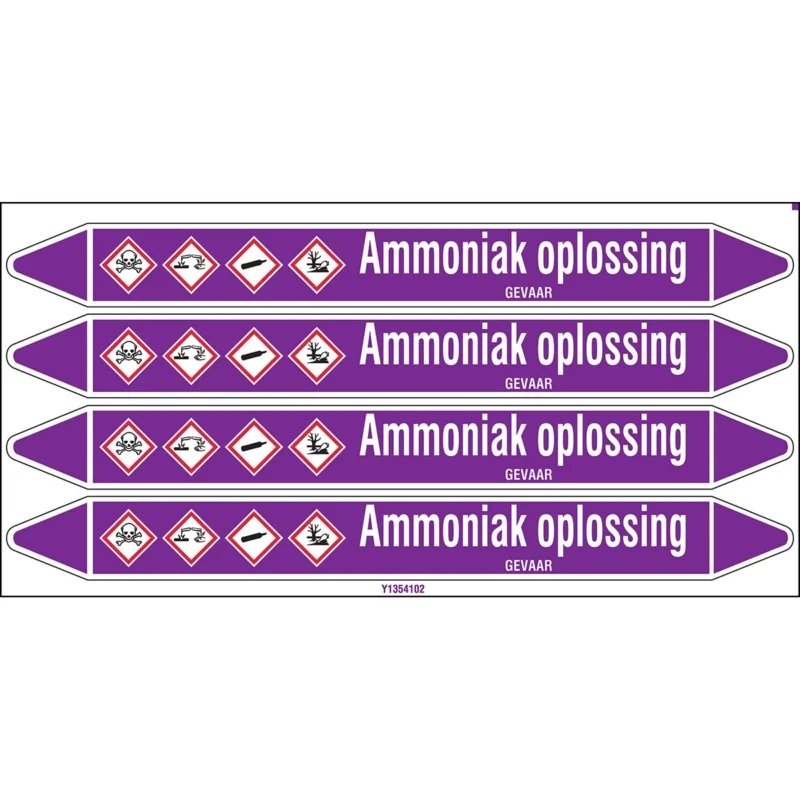 Brady - Leidingmarkering kaart - Individuele leidingmerkers op kaart met geperforeerde pijlen, met pictogrammen - AMMONIAKOPLOSSING250X26CARD-T1-P21 - N003711 - 86003711 Snelle Levering