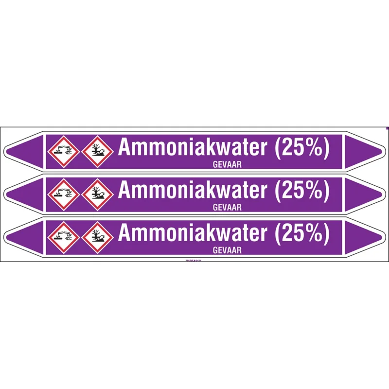 Brady - Standaard - Individuele leidingmerkers op kaart met geperforeerde pijlen, met pictogrammen - AMMONIAKWATER(25%)355X37CARD-T1-P21 - N003723 - 86003723 Koop Vandaag