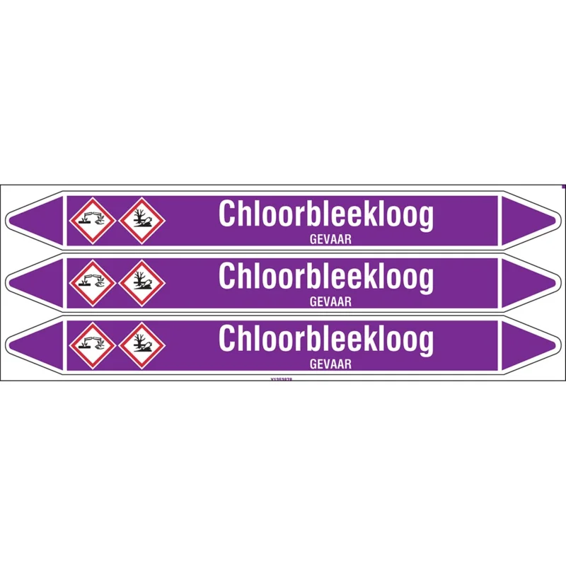 Brady - Standaard - Individuele leidingmerkers op kaart met geperforeerde pijlen, met pictogrammen - CHLOORBLEEKLOOG355X37CARD-T1-P21 - N003763 - 86003763 Premium