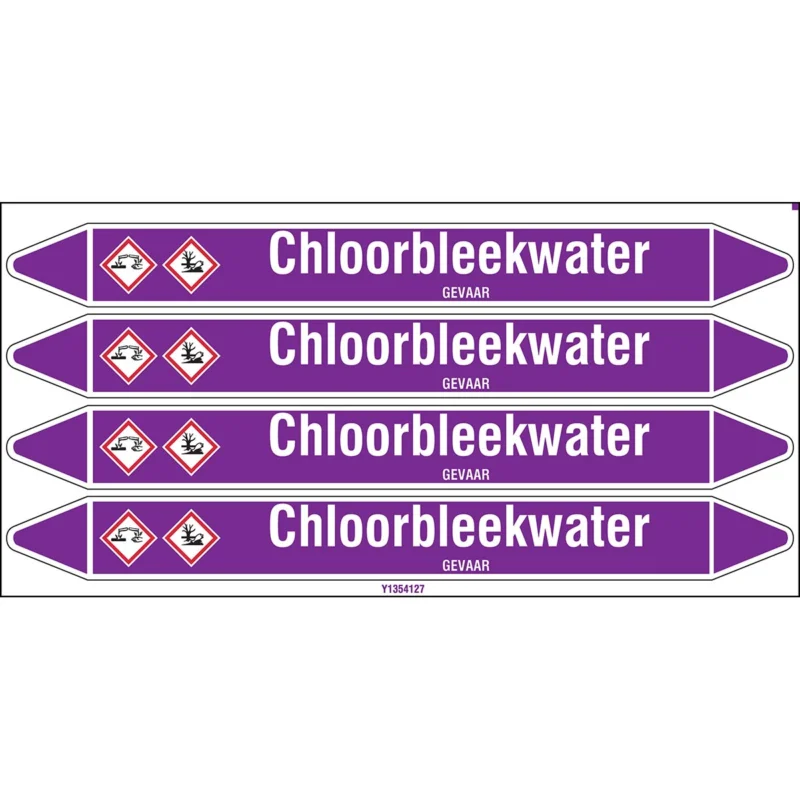 Brady - Standaard - Individuele leidingmerkers op kaart met geperforeerde pijlen, met pictogrammen - CHLOORBLEEKWATER250X26CARD-T1-P21 - N003773 - 86003773 Koop Online