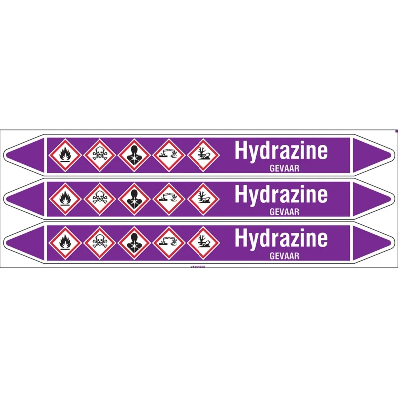 Bestel Nu Brady - Standaard - Individuele leidingmerkers op kaart met geperforeerde pijlen, met pictogrammen - HYDRAZINE355X37CARD-T1-P21 - N003818 - 86003818