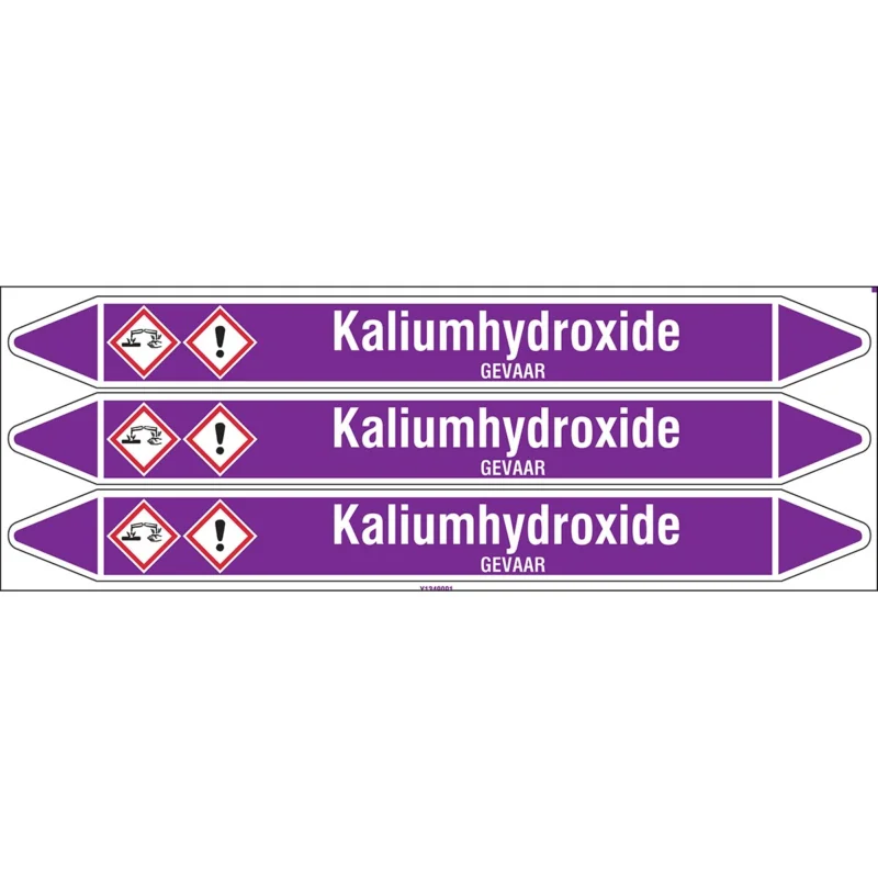 Brady - Standaard - Individuele leidingmerkers op kaart met geperforeerde pijlen, met pictogrammen - KALIUMHYDROXIDE355X37CARD-T1-P21 - N003840 - 86003840 Speciale Aanbieding