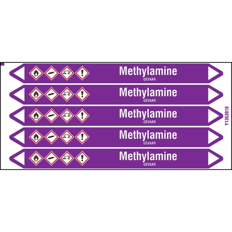 Brady - Standaard - Individuele leidingmerkers op kaart met geperforeerde pijlen, met pictogrammen - METHYLAMINE150X12CARD-T1-P21 - N003878 - 86003878 Hoge Kwaliteit