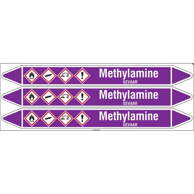 Bestseller Brady - Standaard - Individuele leidingmerkers op kaart met geperforeerde pijlen, met pictogrammen - METHYLAMINE355X37CARD-T1-P21 - N003880 - 86003880