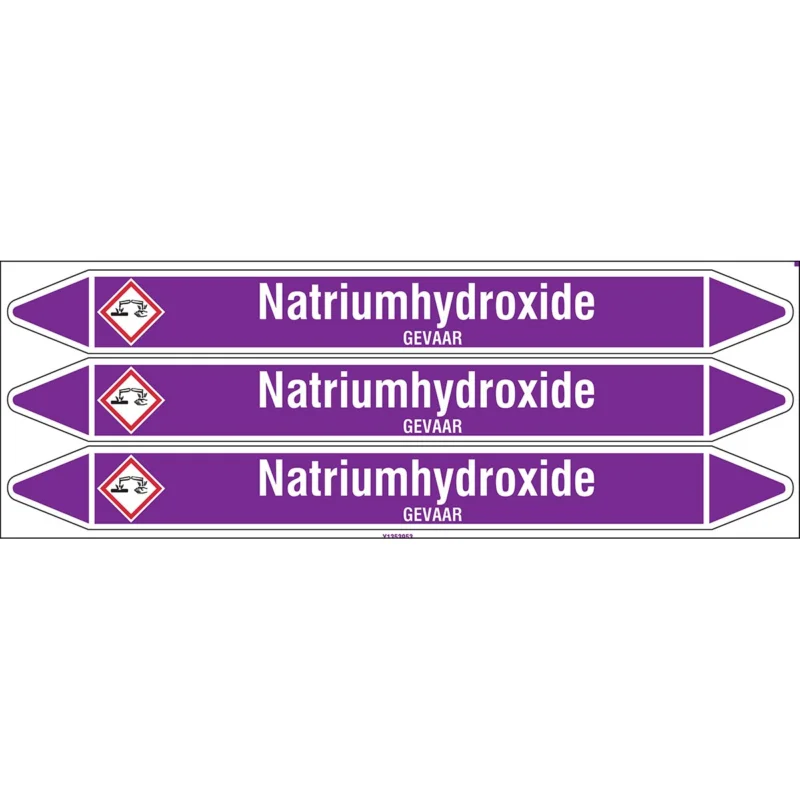 Brady - Standaard - Individuele leidingmerkers op kaart met geperforeerde pijlen, met pictogrammen - NATRIUMHYDROXIDE355X37CARD-T1-P21 - N003924 - 86003924 Premium