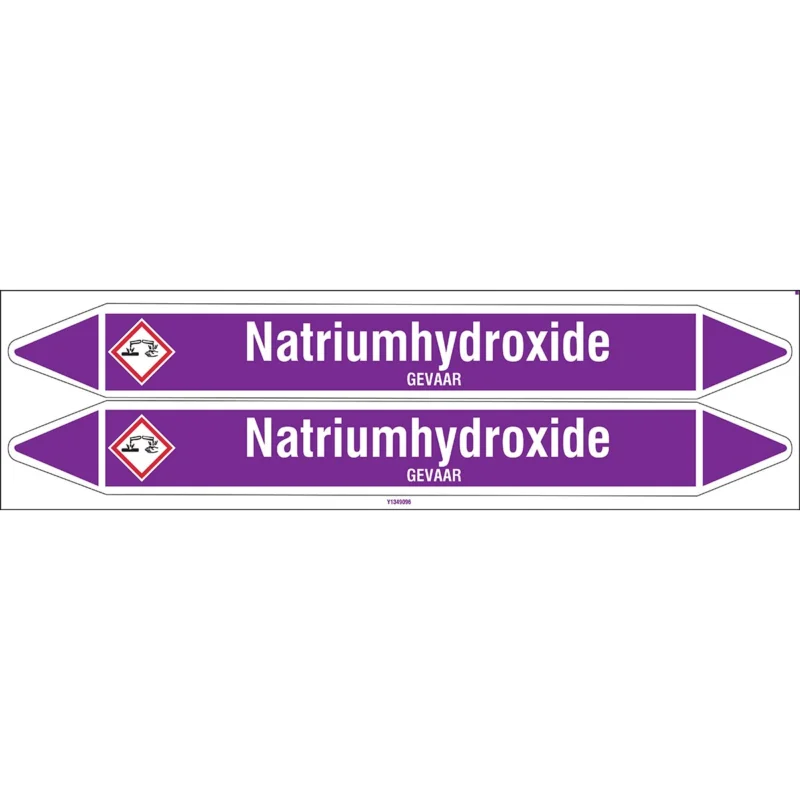 Brady - Standaard - Individuele leidingmerkers op kaart met geperforeerde pijlen, met pictogrammen - NATRIUMHYDROXIDE450X52CARD-T1-P21 - N003925 - 86003925 Direct Verzonden