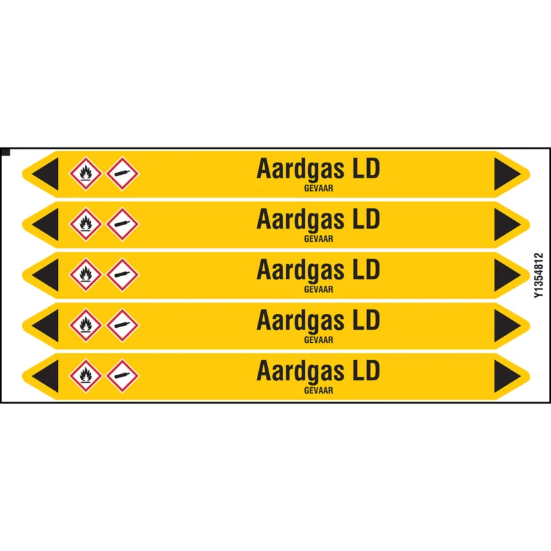 Brady - Leidingmarkering kaart - Individuele leidingmerkers op kaart met geperforeerde pijlen, zonder pictogram - AARDGASLD150X12CARD-T1-P2 - N004052 - 86004052 Flitsaanbieding