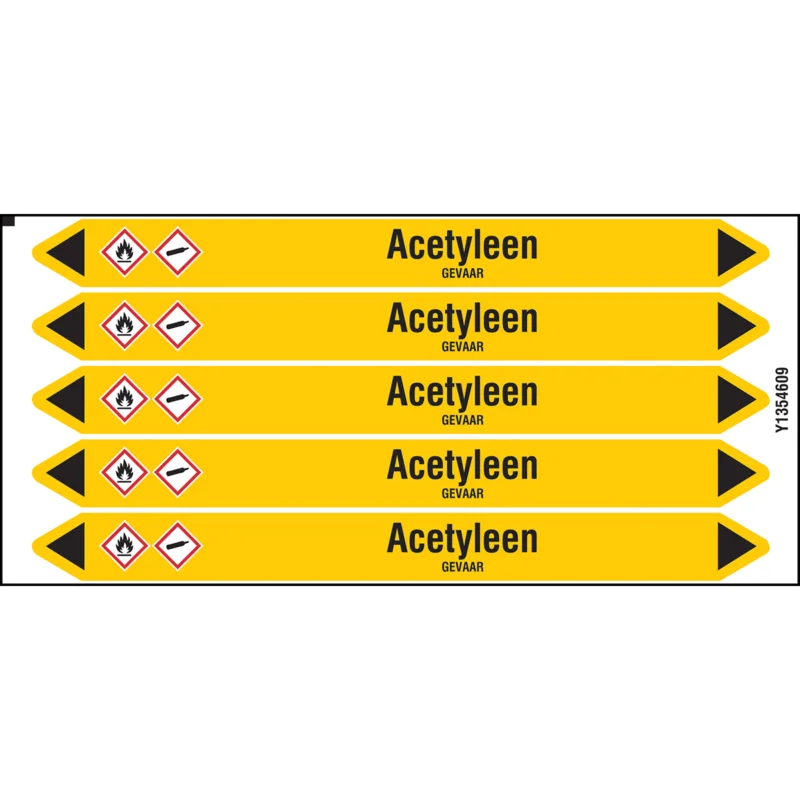 Superprijs Brady - Leidingmarkering kaart - Individuele leidingmerkers op kaart met geperforeerde pijlen, met pictogrammen - ACETYLEEN150X12CARD-T1-P2 - N004061 - 86004061