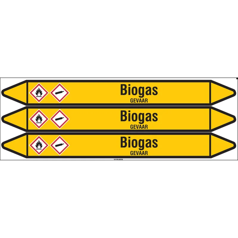 Brady - Standaard - Individuele leidingmerkers op kaart met geperforeerde pijlen, zonder pictogram - BIOGAS355X37CARD-T1-P2 - N004121 - 86004121 Beperkte Voorraad