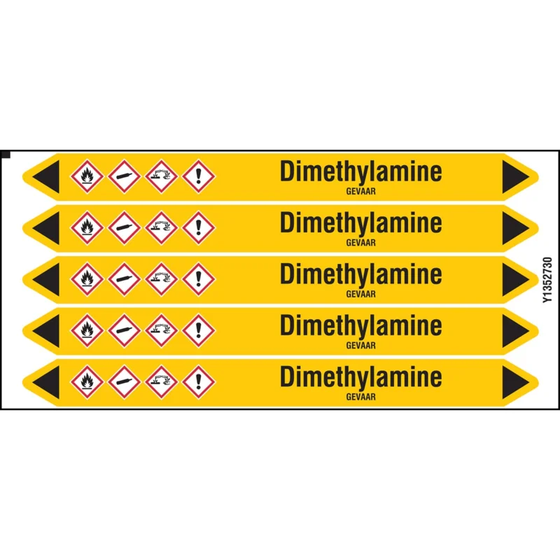 Superprijs Brady - Standaard - Individuele leidingmerkers op kaart met geperforeerde pijlen, met pictogrammen - DIMETHYLAMINE150X12CARD-T1-P2 - N004199 - 86004199
