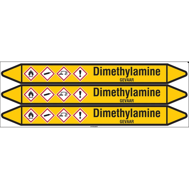 Brady - Standaard - Individuele leidingmerkers op kaart met geperforeerde pijlen, met pictogrammen - DIMETHYLAMINE355X37CARD-T1-P2 - N004201 - 86004201 Hoge Kwaliteit