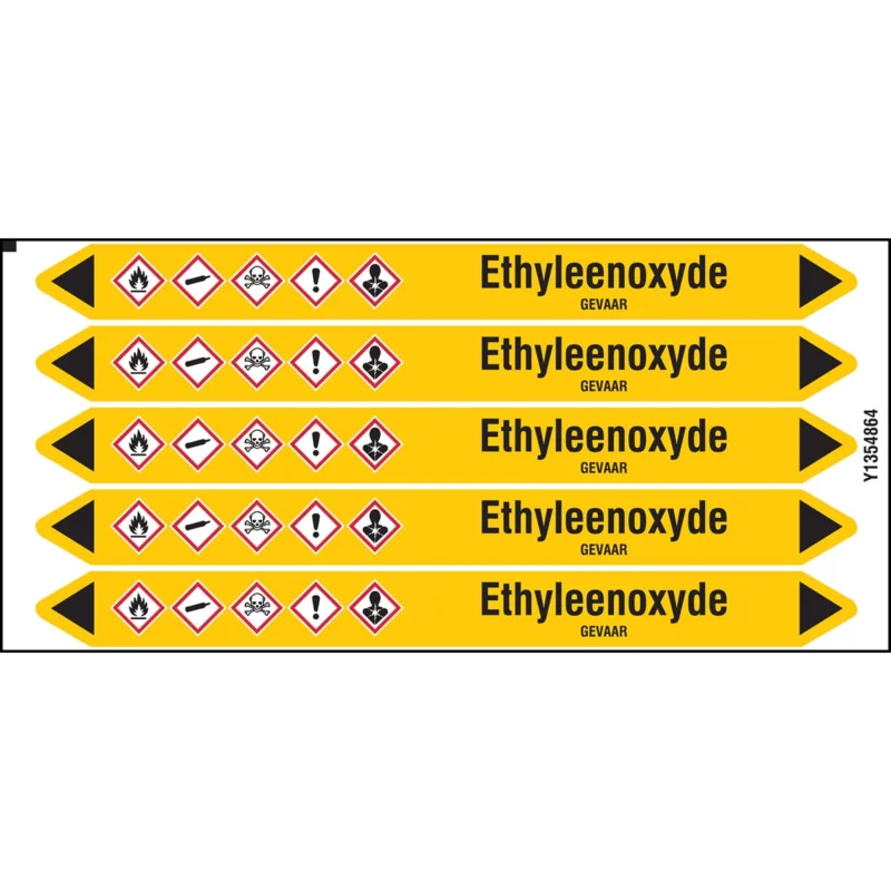 Brady - Standaard - Individuele leidingmerkers op kaart met geperforeerde pijlen, met pictogrammen - ETHYLEENOXYDE150X12CARD-T1-P2 - N004241 - 86004241 Lage Kosten