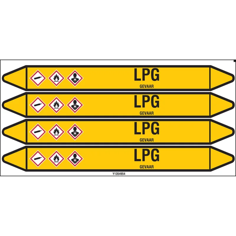 Brady - Standaard - Individuele leidingmerkers op kaart met geperforeerde pijlen, met pictogrammen - LPG250X26CARD-T1-P2 - N004382 - 86004382 Premium