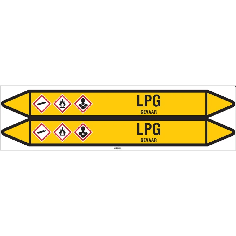 Brady - Standaard - Individuele leidingmerkers op kaart met geperforeerde pijlen, met pictogrammen - LPG450X52CARD-T1-P2 - N004384 - 86004384 Gecertificeerd