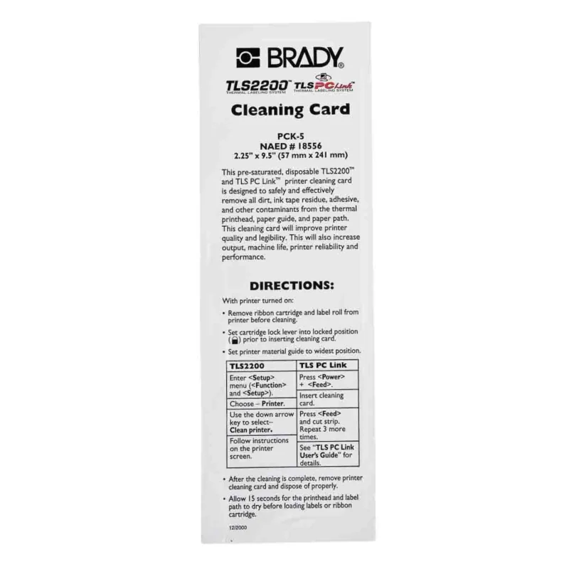 Brady - Printer accessoires - Reinigingskit - PCK-5 - 018556 - 87018556 Flitsaanbieding