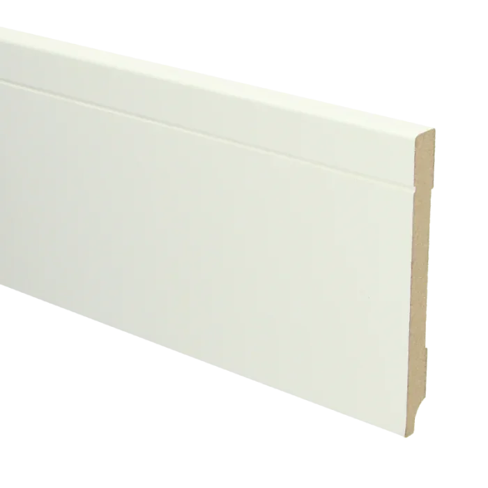 Beperkte Voorraad Vochtwerende MDF plint Tijdloos 12x120mm wit Gelakt RAL9010 - 16092