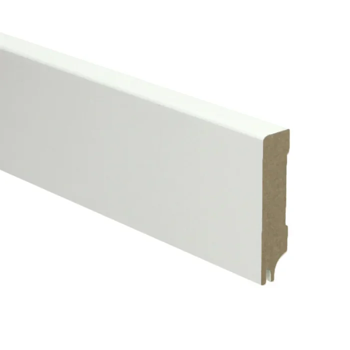 Vochtwerende MDF plint Modern 15x70mm wit Gelakt RAL9010 (Incl. geluid reducerende uitsparing) - 16331 Bestel Nu