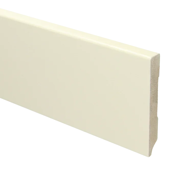 Vochtwerende MDF plint Modern 12x90mm Gelakt Crèmewit RAL9001 - 15925 Betaalbaar