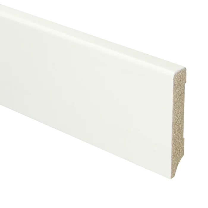 Express Levering Vochtwerende MDF plint Modern 12x70mm Gelakt Verkeerswit RAL9016 - 15948