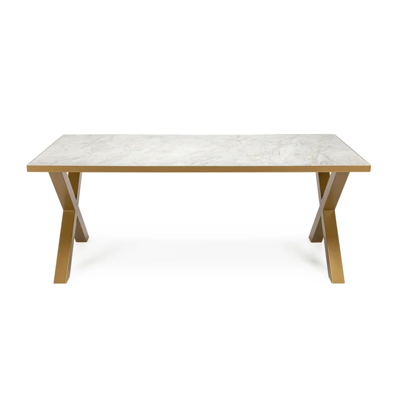 Stalux Eettafel ‘Roos‘ 200 x 100cm, kleur goud / wit marmer Fabrieksprijs