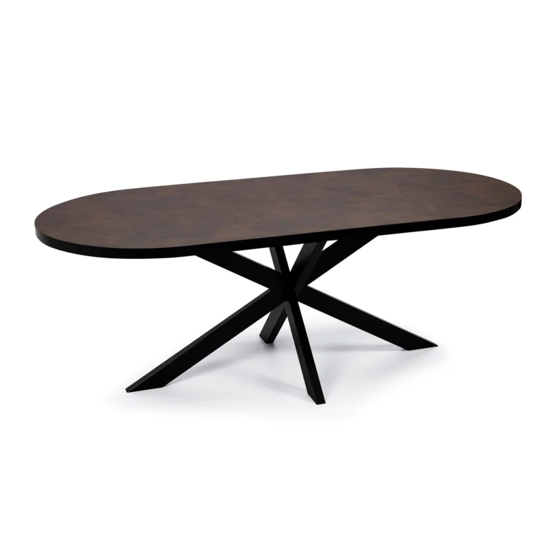 Stalux Plat ovale eettafel ‘Noud‘ 240 x 100, kleur zwart / lederlook bruin Flitsaanbieding