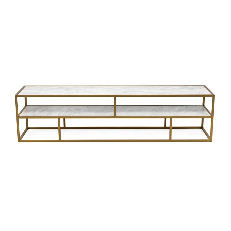 Stalux Tv-meubel ‘Luuk‘ 200cm, kleur goud / wit marmer Hoge Kwaliteit