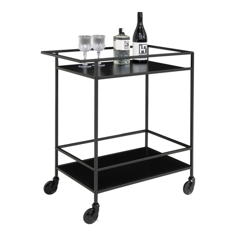 Vita Bar Trolley - Bar trolley with black frame and wheels and two black shelves 68x40x79 cm Bestel Nu