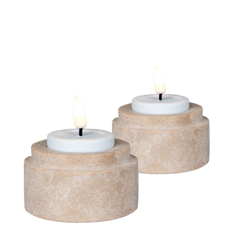 Uitverkoop Tealight Holder - Tealight Holder, travertine, natural, set of 2