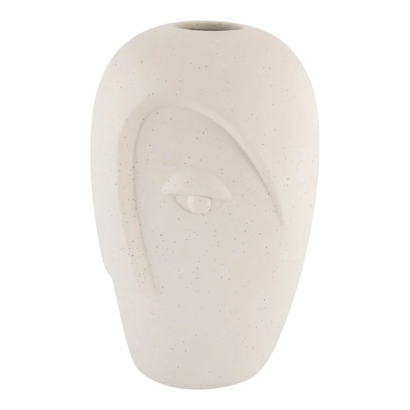 Betaalbaar Ceramic Vase - Vase in sand ceramic with face 12,5x13x19,5 cm