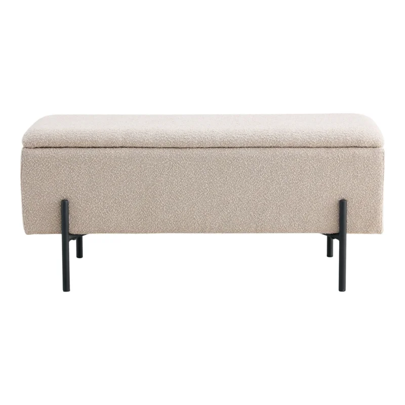 Watford Bench - Bench in bouclé with storage, beige with black legs, 95x36,5x46 cm, HN1233 Weekendaanbieding