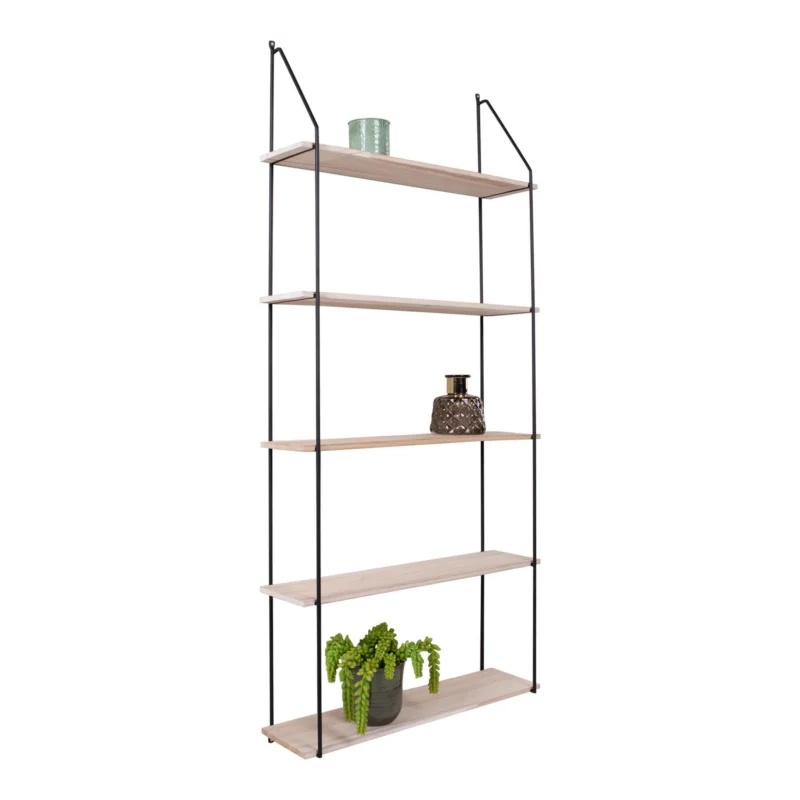 Tijdelijk Beschikbaar Eindhoven Shelf - Shelf with black frame and 5 natural wood shelves