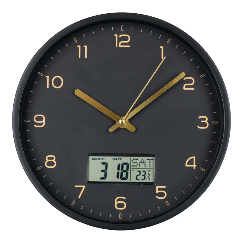 Amiens Wall - Wall Clock with digital display, plastic, black, Ø25 Goedkoop