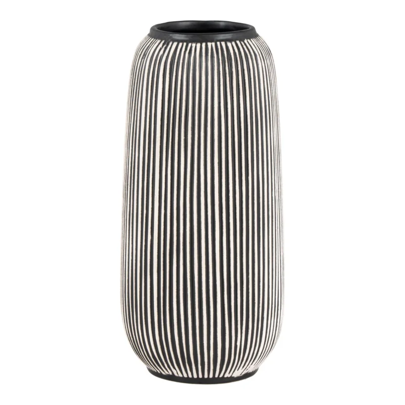 Vase - Vase in ceramic, black/white, round, Ø9,5x20 cm Uitverkoop