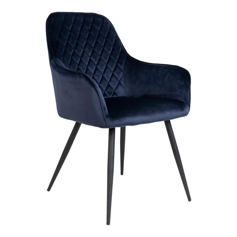Actieprijs Harbo Dining Chair - Chair in blue velvet with black legs