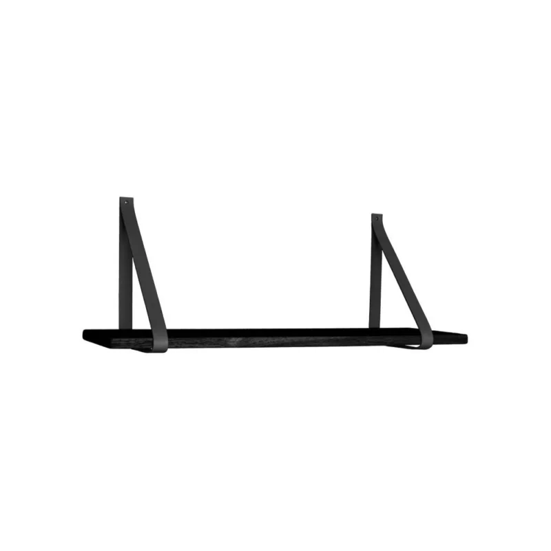 Tijdelijk Beschikbaar Forno Shelf - Shelf in black with black leather straps 80x20 cm