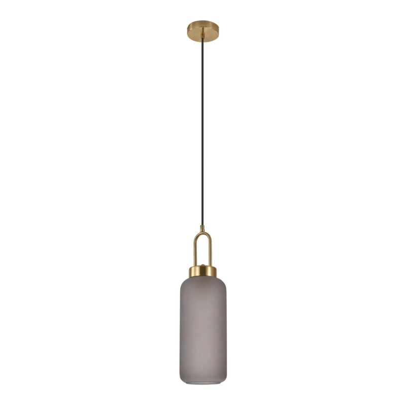 Betrouwbaar Luton Pendant - Pendant in cylinder shaped mat smokey glass and brass socket, 150 cm fabric cord 150 cm fabric cord Bulb E27/40W