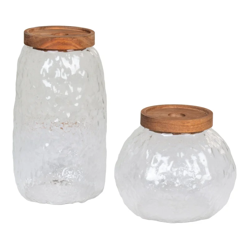 Taipei Storage Jar - Storage Jar, glass/acacia, set of 2 Op = Op