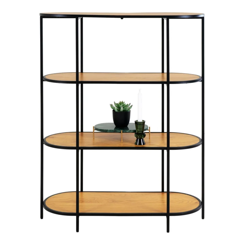 Vita Shelf - Oval shelf with black frame and 4 oaklook shelves Seizoensaanbieding
