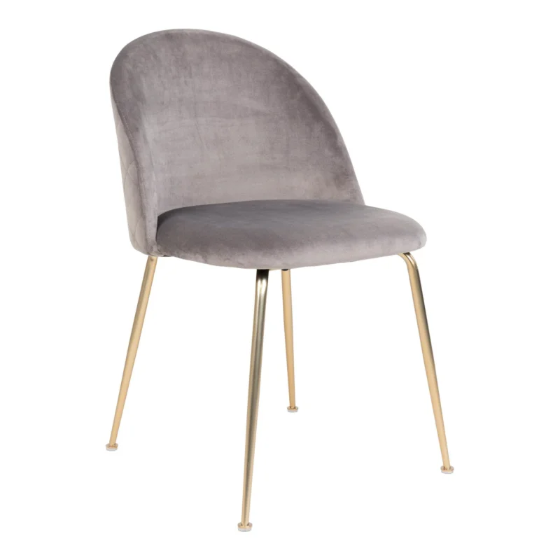 Beperkte Voorraad Geneve Dining Chair - Chair in grey velvet with legs in brass look
