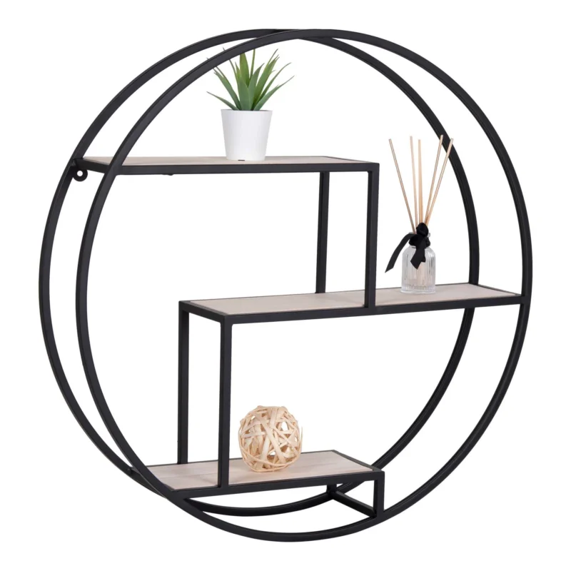 Superprijs Rotterdam Shelf - Round shelf with black frame and natural wood