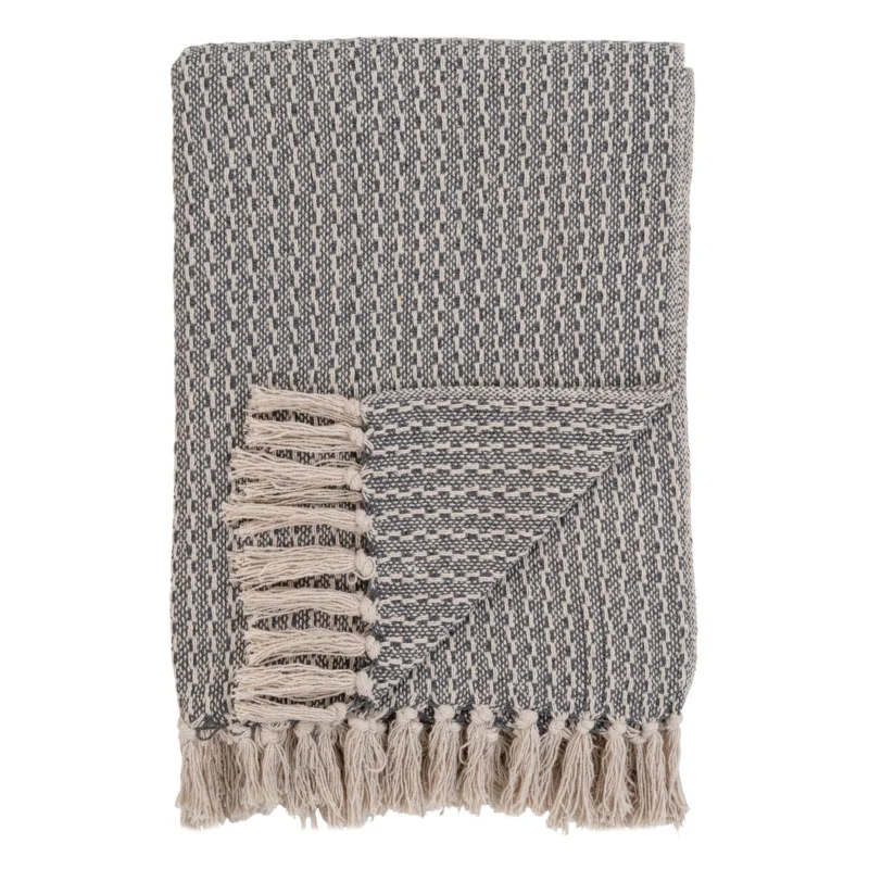 Superprijs Cort Blanket - Blanket in dark grey and white cotton design C