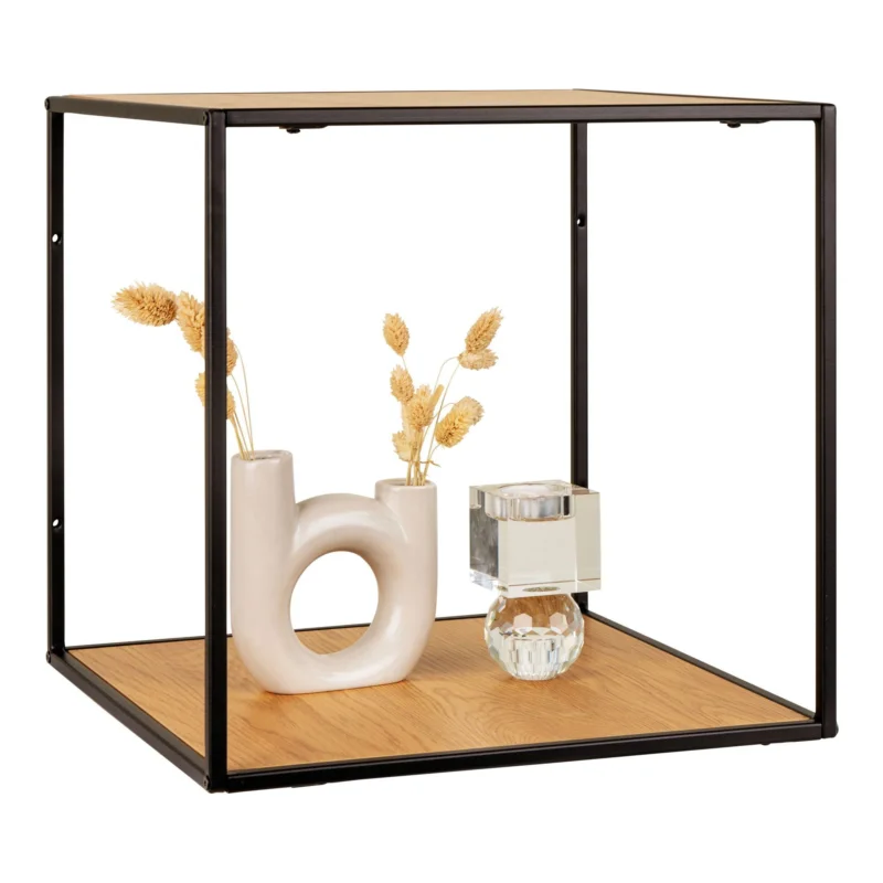 Vita Wallshelf - Shelf with black frame and oak look shelves 36x36x36 cm Beste Prijs