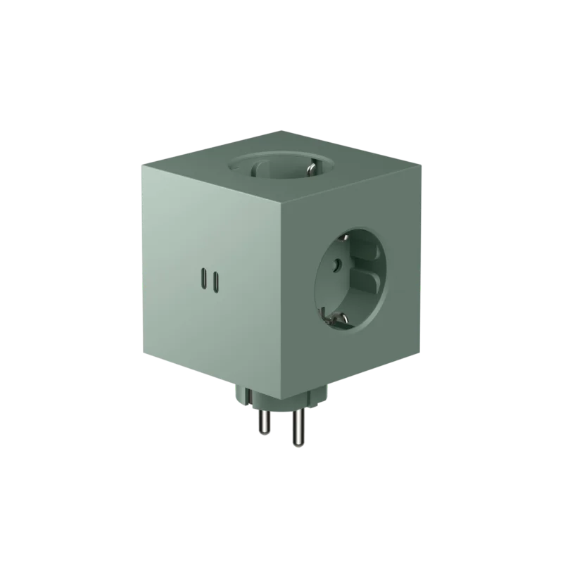 AVOLT Square 2 Socket extender with 30W Dual USBC - Oak Green Snelle Levering