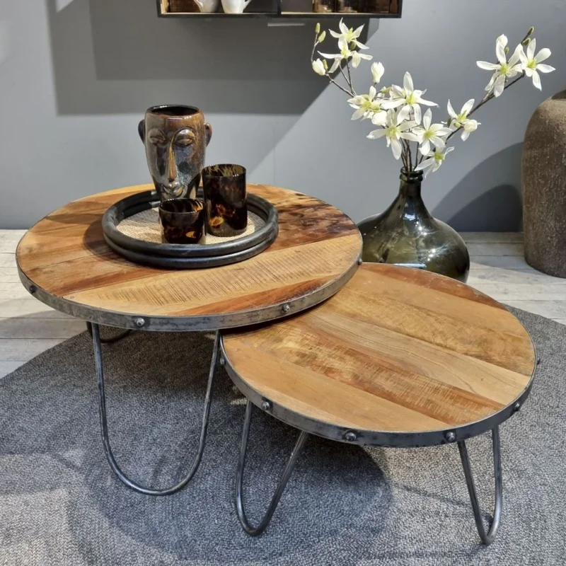 Benoa Wood & Iron Coffee Table Rough Mango Set of 2 Meest Verkocht