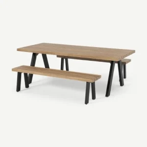 Bosco Eetbank Set - Alu Poeder gecoat Zwart - Hout Acacia Licht Teak Look Must-Have