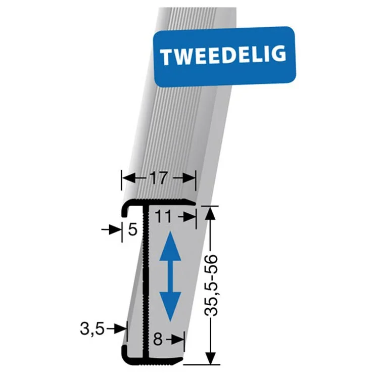 Op = Op Trapkantprofiel 844 WS edelstaal verstelbare hoogte 17x35,5 mm